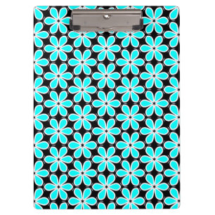 Turquoise Blue and Black Floral Pattern   Clipboard