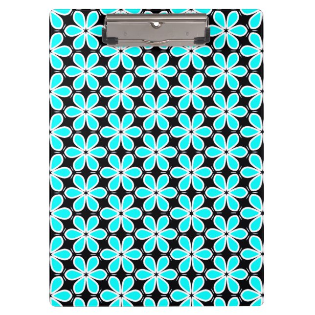 Turquoise Blue and Black Floral Pattern   Clipboard (Front)