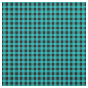 Turquoise Blue and Black Gingham Check Pattern Fabric