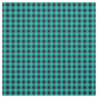 Turquoise Blue and Black Gingham Check Pattern Fabric