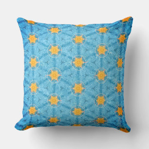 Turquoise Blue and Gold Stars  Cushion