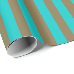 Turquoise Blue and Gold Stripe Wrapping Paper