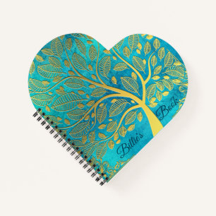 Turquoise Blue and Gold Tree  Apron Notebook