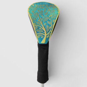 Turquoise Blue and Gold Tree Of Life Golf Head Cover