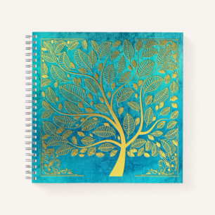 Turquoise Blue and Gold Tree Of Life  Notebook