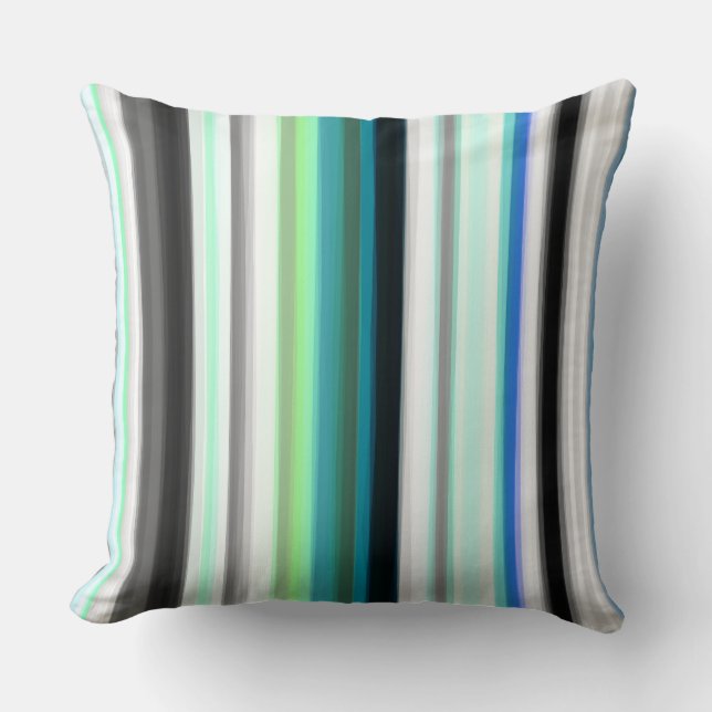 Turquoise, blue and Grey Abstract Stripes Cushion (Front)