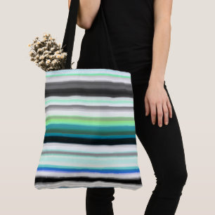 Turquoise, blue and Grey Abstract Stripes Tote Bag