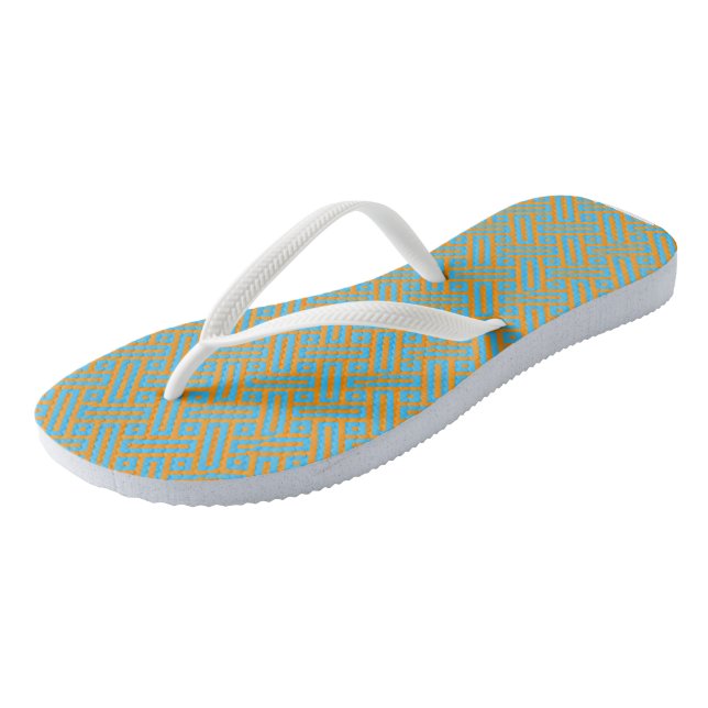 Turquoise blue and orange pattern jandals (Angled)