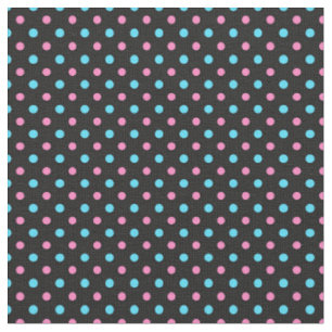 turquoise blue and persian pink on black polka dot fabric