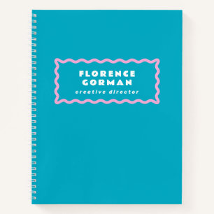 Turquoise Blue and Pink Wavy Frame Custom Notebook