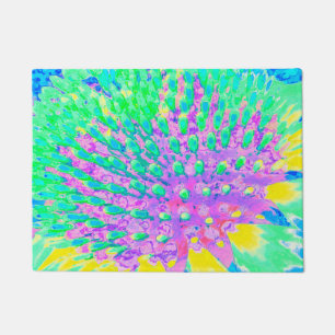 Turquoise Blue and Purple Abstract Coneflower Doormat