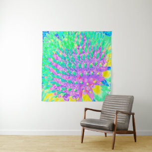 Turquoise Blue and Purple Abstract Coneflower Tapestry