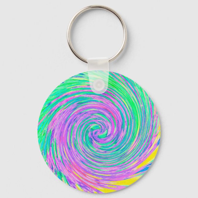 Turquoise Blue and Purple Abstract Swirl Key Ring (Front)