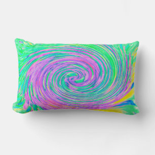 Turquoise Blue and Purple Abstract Swirl Lumbar Cushion