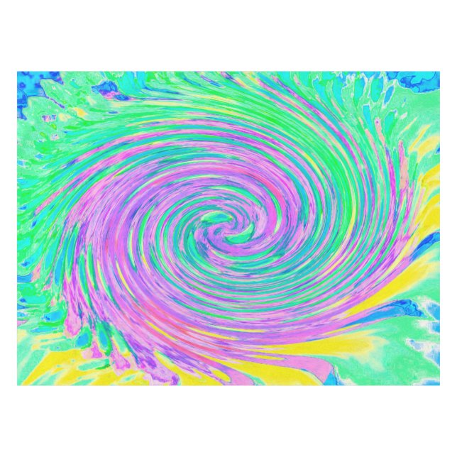 Turquoise Blue and Purple Abstract Swirl Tablecloth (Front (Horizontal))