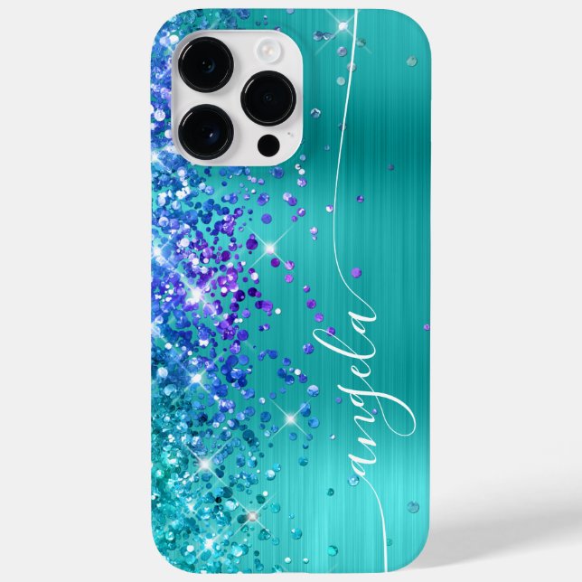 Turquoise Blue and Purple Glittery Glam Signature Case-Mate iPhone Case (Back)