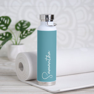 Turquoise Blue and White Personalised Water Bottle