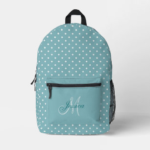 Turquoise Blue and White Polka Dots - Personalised Printed Backpack