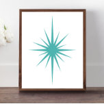 Turquoise Blue Atomic Starburst Mid Century Modern Poster<br><div class="desc">This fabulous mid century modern poster features an turquoise blue cross atomic era starburst on a white background.</div>