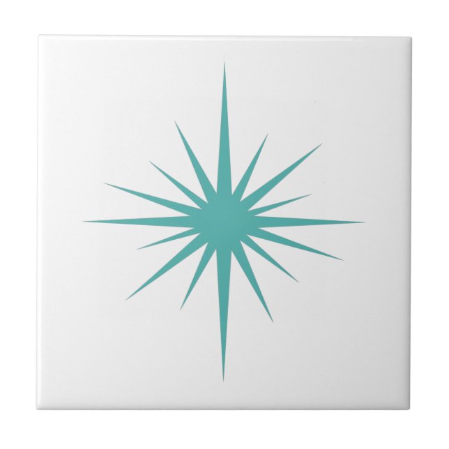Turquoise Blue Atomic Starburst Mid-century Modern Tile (Front)