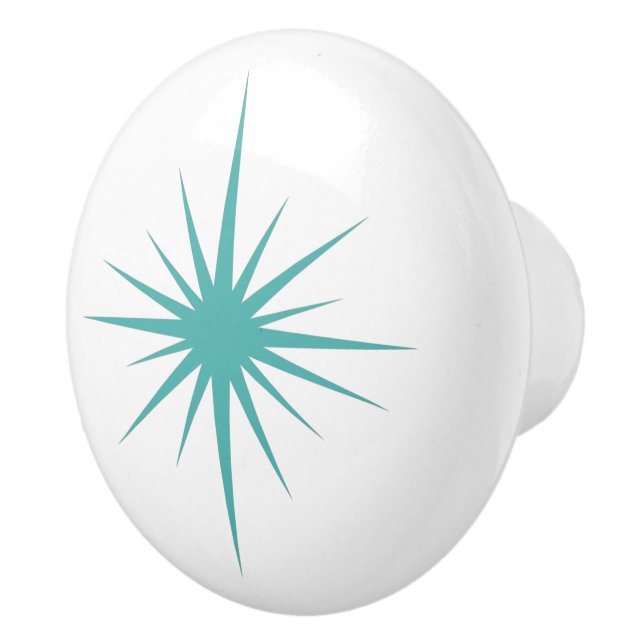 Turquoise Blue Atomic Starburst Mid Century Style Ceramic Knob (Right)