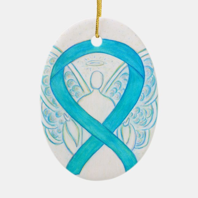 Turquoise Blue Awareness Ribbon Angel Ornament (Front)