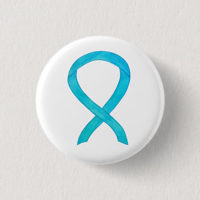Turquoise Blue Awareness Ribbon Custom Pin (Front)