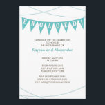 Turquoise Blue Banner Engagement Invitations<br><div class="desc">Our trendy engagement invitation features a turquoise blue banner announcing your engagement.  Perfect for an engagement party invitation or an engagement announcement! Just customise with your information and you are all set to go! Visit us at www.celebrateitweddings for our large selection of engagement,  bridal shower & wedding invitations.</div>