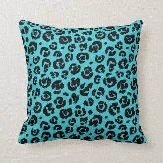 Turquoise Blue Black Leopard Print Cushion