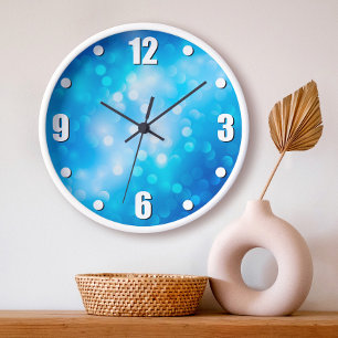Turquoise blue bokeh ombre abstract dots simple  large clock