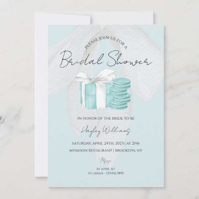Turquoise Blue Bow Bridal Shower Invitation (Front)