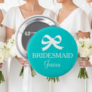 Turquoise blue bridesmaid button for wedding party