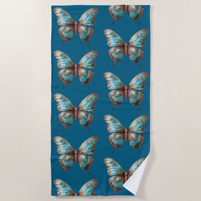 Turquoise Blue Butterflies Beach Towel (Front)