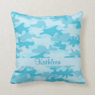 Turquoise Blue Camo Camouflage Name Personalised Cushion
