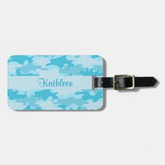 Turquoise Blue Camo Camouflage Name Personalised Luggage Tag