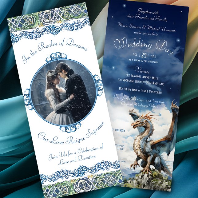 Turquoise Blue Celtic Dragon Wedding Invitation (Creator Uploaded)