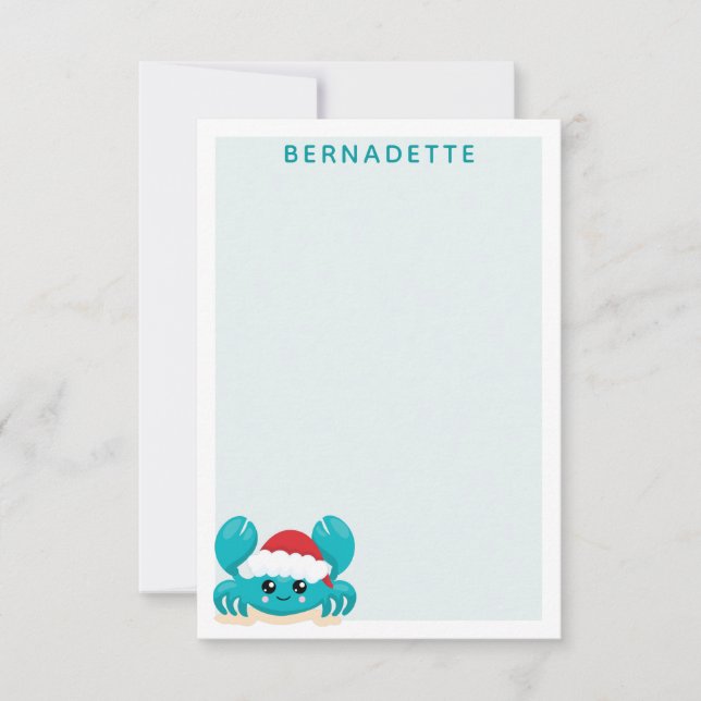 Turquoise Blue Christmas Crab Personalised Card (Front)