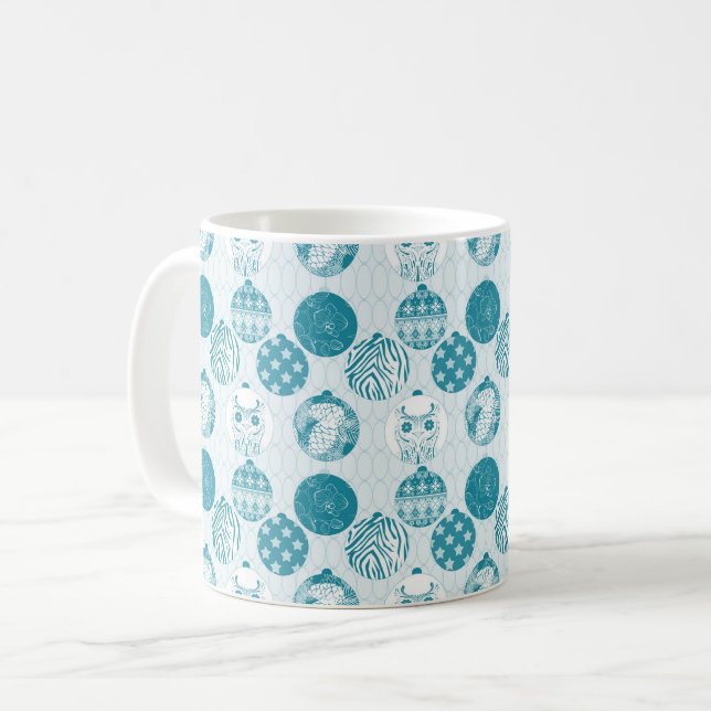Turquoise , Blue , Christmas pattern  Coffee Mug (Front Left)