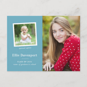 Turquoise Blue Classic Two Photo Graduation Postcard