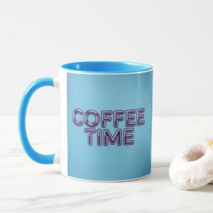 Turquoise Blue Coffee Time Purple Text Mug