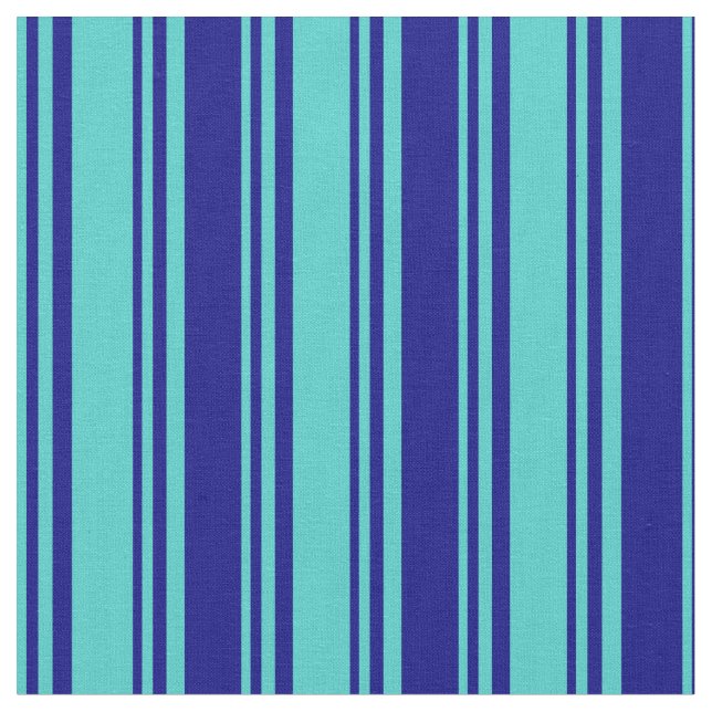 Turquoise & Blue Coloured Stripes/Lines Pattern Fabric (Close Up)