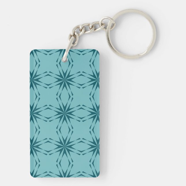 Turquoise blue, cool, trendy flower abstraction key ring (Back)