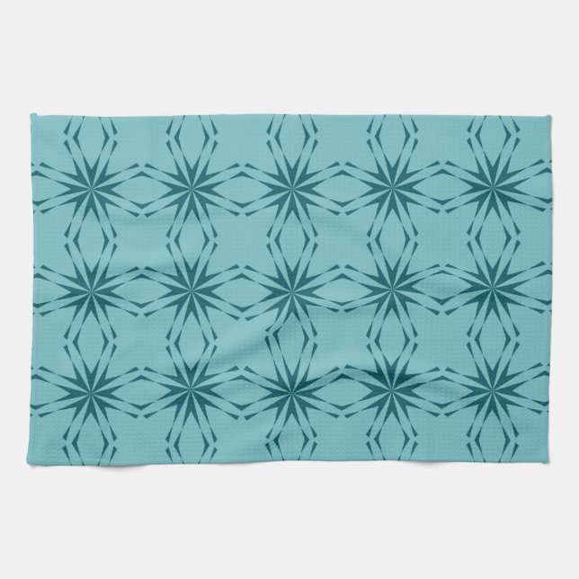 Turquoise blue, cool, trendy flower abstraction tea towel (Horizontal)