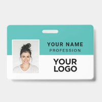Turquoise Blue Corporate Employee Photo Name Tag