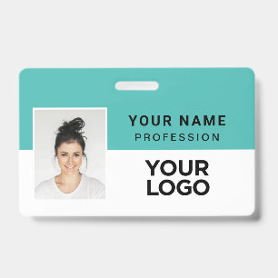 Turquoise Blue Corporate Employee Photo Name Tag ID Badge