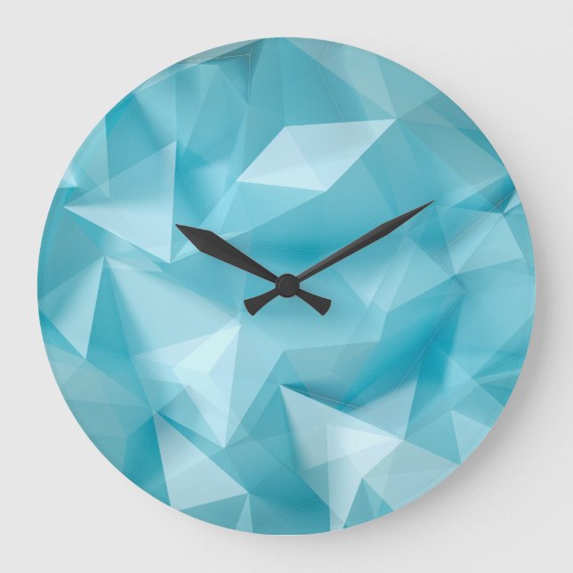 Turquoise Blue Crystals Triangles Background Large Clock (Front)