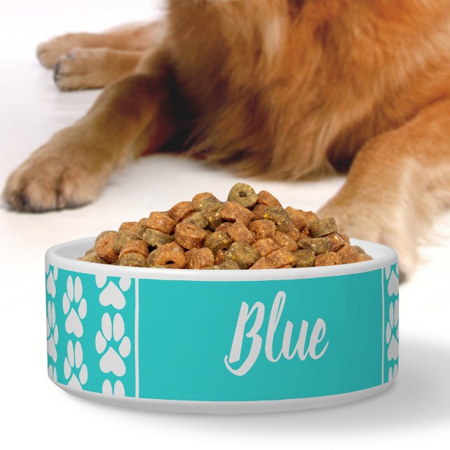 Turquoise blue cute paw print pattern Personalized Bowl (Creator Uploaded)