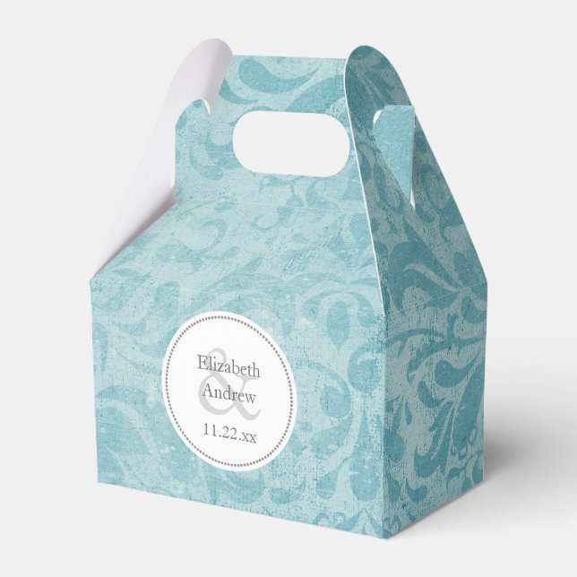 turquoise blue damask wedding table favour box (Front Side)