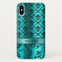 Turquoise Blue Damasks With Metallic Accent