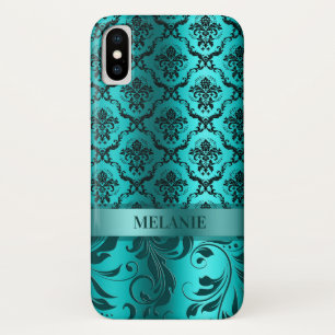 Turquoise Blue Damasks With Metallic Accent iPhone X Case